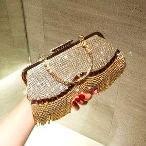💓Hot Style💥Gold Celebrity Luxury Clutch Crystal Tassels